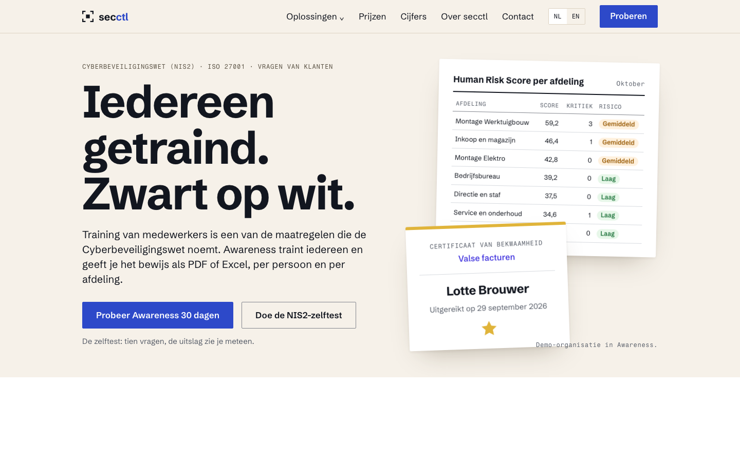 Ontwerp 07 op een laptop: Iedereen getraind. Zwart op wit.